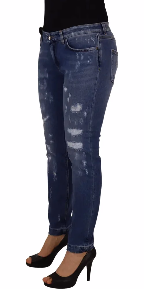 Dolce & Gabbana Blue Washed Cotton Skinny Low Waist Denim Jeans