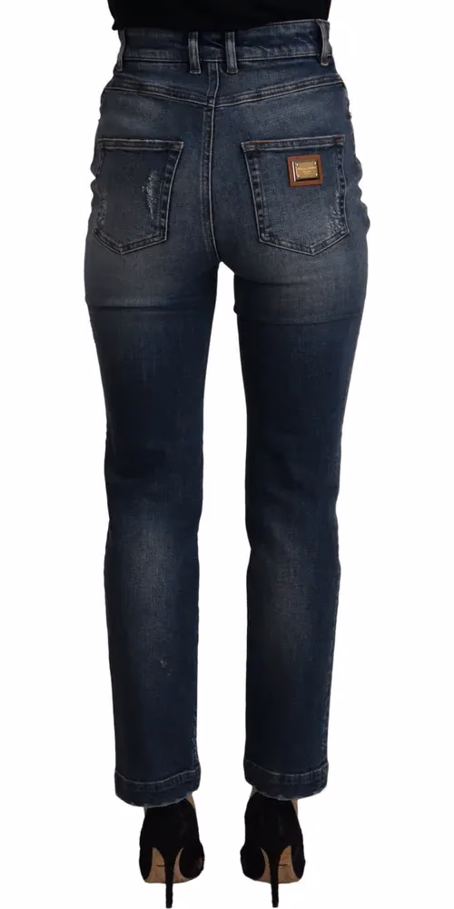 Dolce & Gabbana Blue Denim Crystal Embellished Pants Jeans