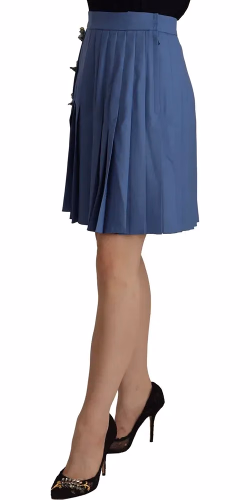 Dolce & Gabbana Blue Embellished Pleated Mini Skirt Wool