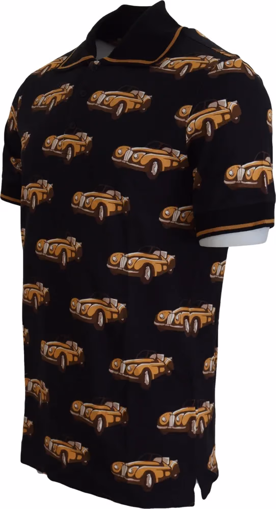 Dolce & Gabbana Black Car Print Short Sleeve Polo T-shirt