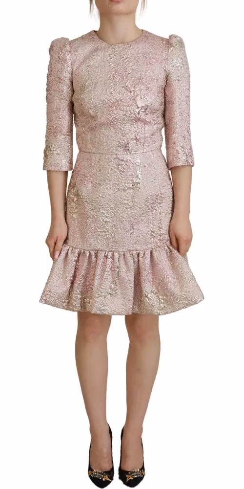 Dolce & Gabbana Pink Jaquard 3/4 Sleeve Sheath Midi Dress