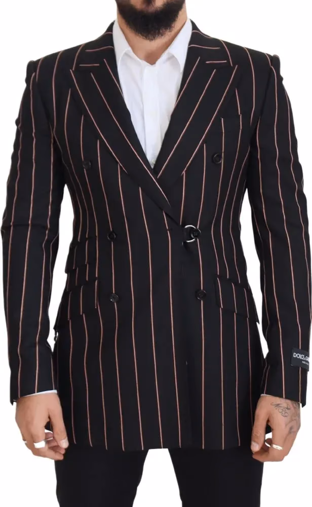 Dolce & Gabbana Black Stripes Viscose Double Breasted Blazer