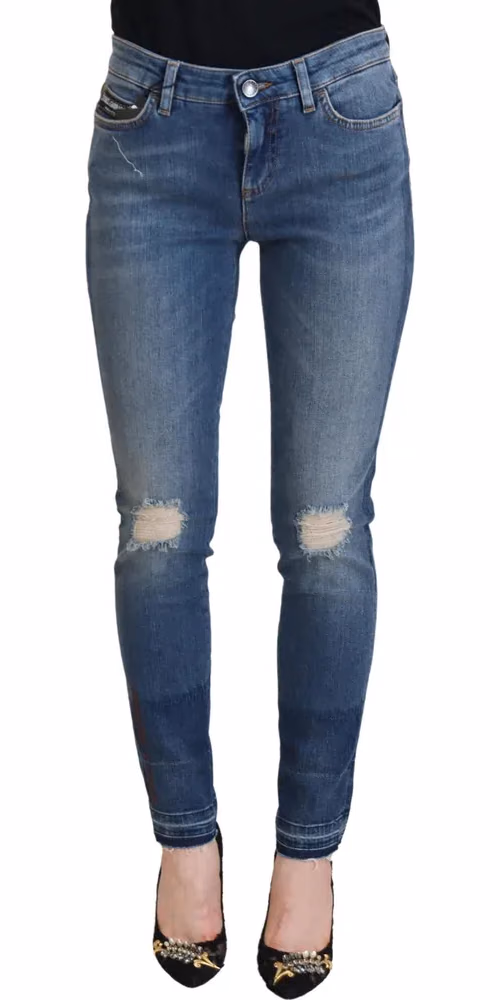 Dolce & Gabbana Blue Washed Cotton Tattered Denim Jeans