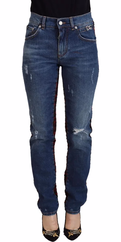 Dolce & Gabbana Blue Checkered Back Skinny Denim Jeans