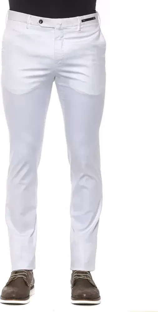 PT Torino White Cotton Men Slim Trouser
