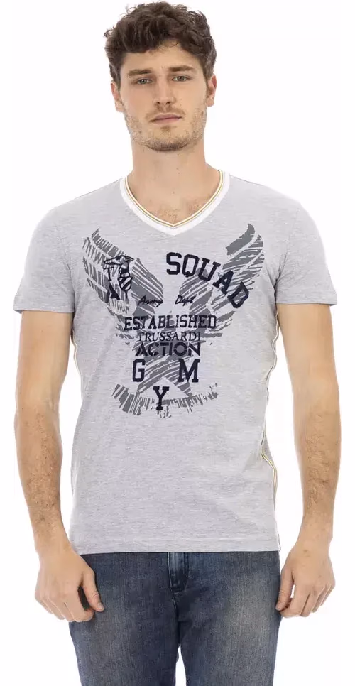 Trussardi Action Gray Cotton Men's V-Neck T-Shirt