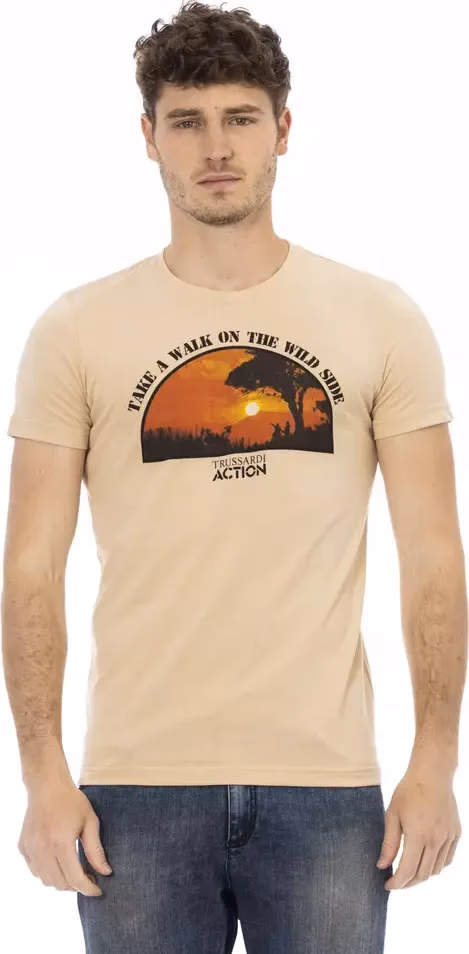 Trussardi Action Beige Cotton Men T-Shirt