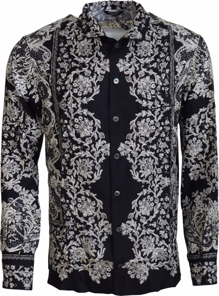 Dolce & Gabbana Blue Silk Floral Baroque Satin Casual Shirt