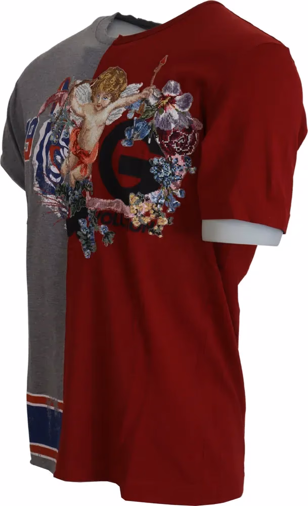 Dolce & Gabbana Red Gray Two Model DG Angel Crewneck  T-shirt