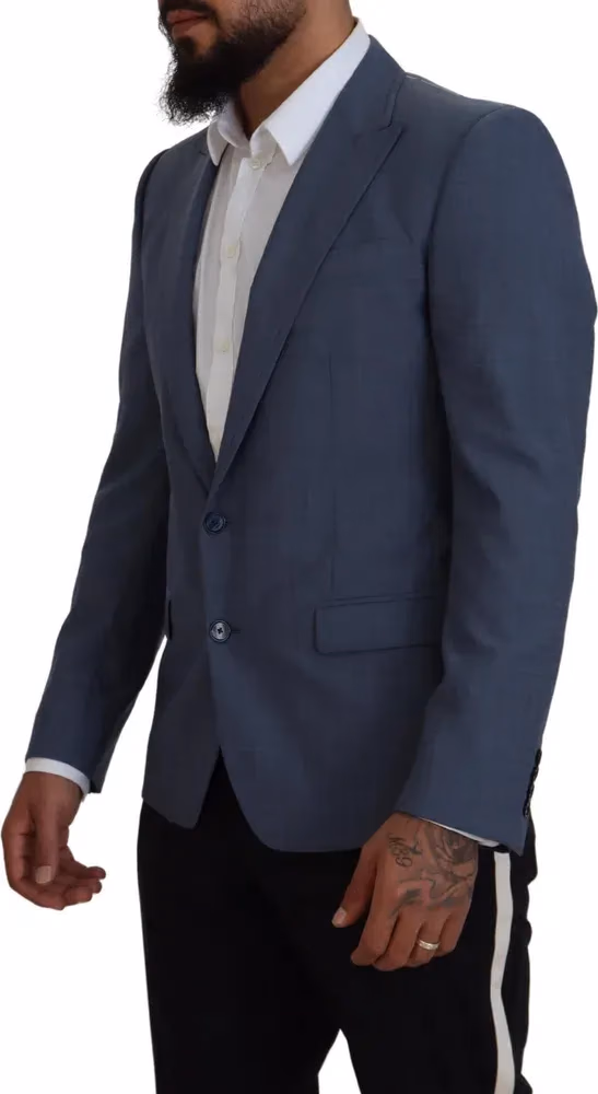 Dolce & Gabbana Blue Wool Stretch Slim Fit Jacket Blazer