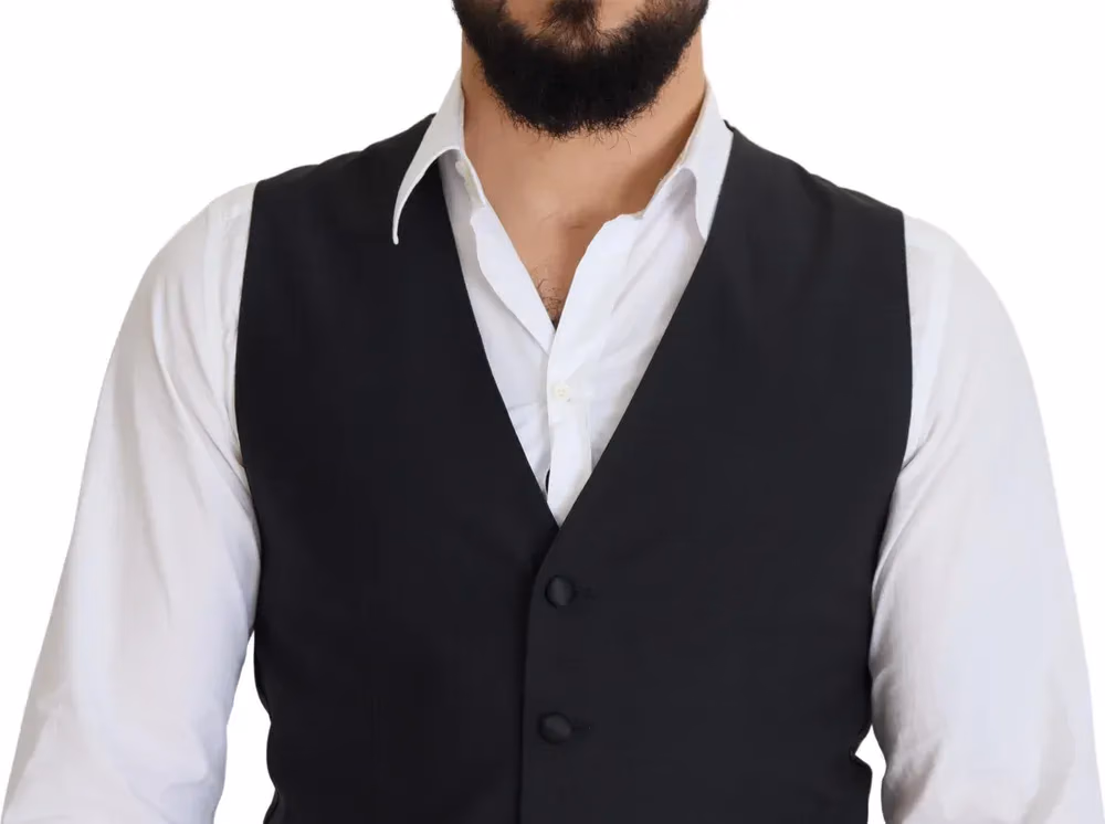 Dolce & Gabbana Dark Blue Wool Stretch Waistcoat Formal Vest