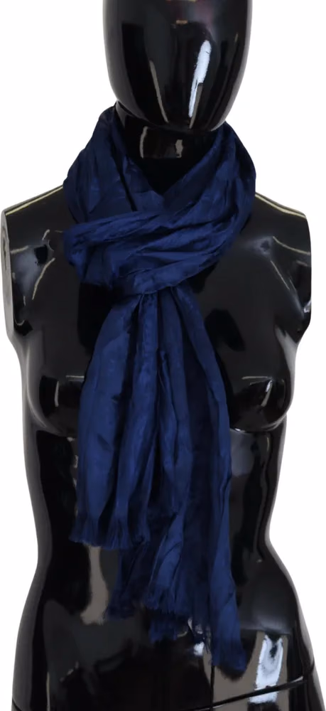 Costume National Blue Silk Shawl Foulard Fringes Scarf