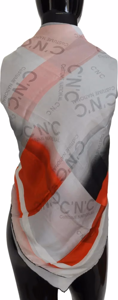Costume National Gray Red Shawl Foulard Wrap Scarf