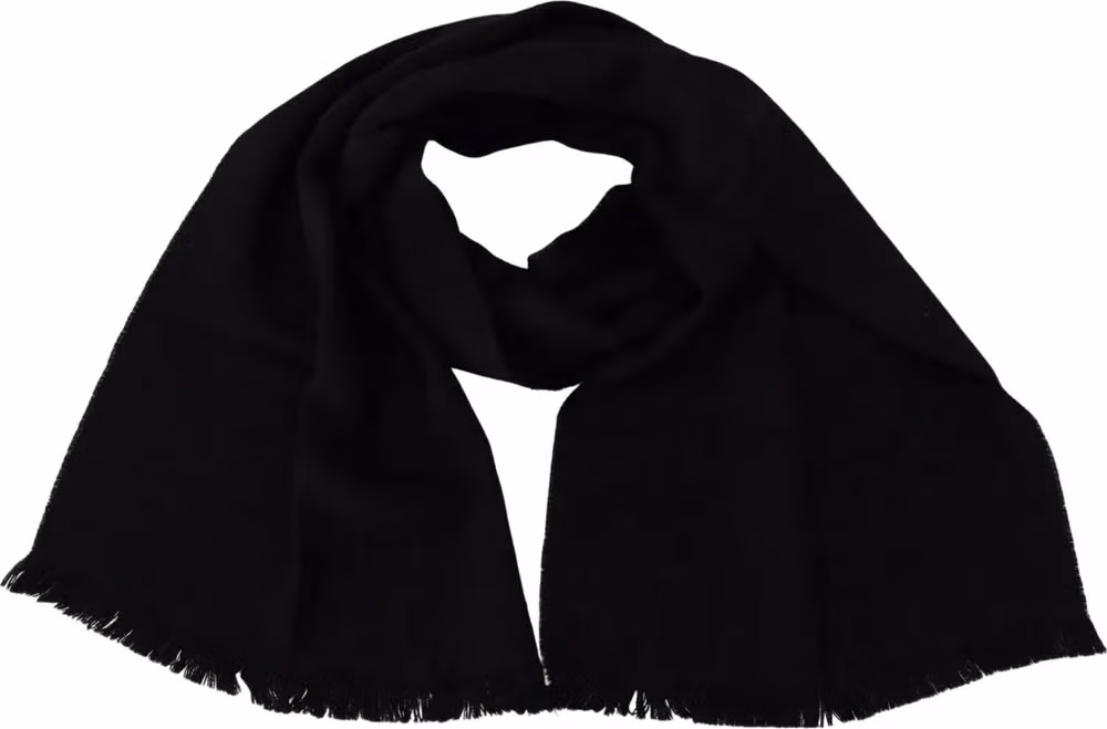 GF Ferre Black Wool Neck Wrap Shawl Fringes Scarf