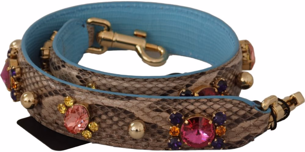 Dolce & Gabbana Brown Exotic Leather Crystals Shoulder Strap