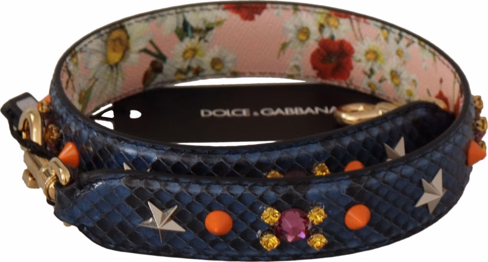 Dolce & Gabbana Blue Exotic Leather Crystals Reversible Shoulder Strap