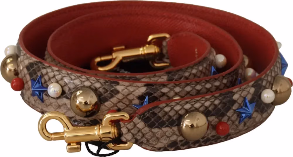 Dolce & Gabbana Brown Python Leather Studded Shoulder Strap