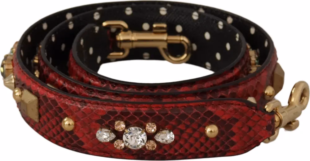 Dolce & Gabbana Red Python Leather Crystals Reversible Shoulder Strap