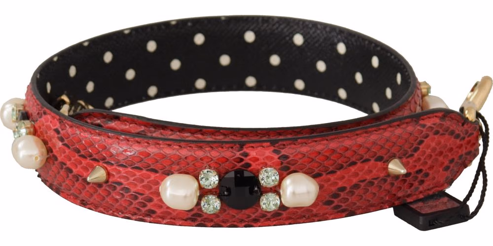Dolce & Gabbana Red Python Leather Crystals Reversible Shoulder Strap