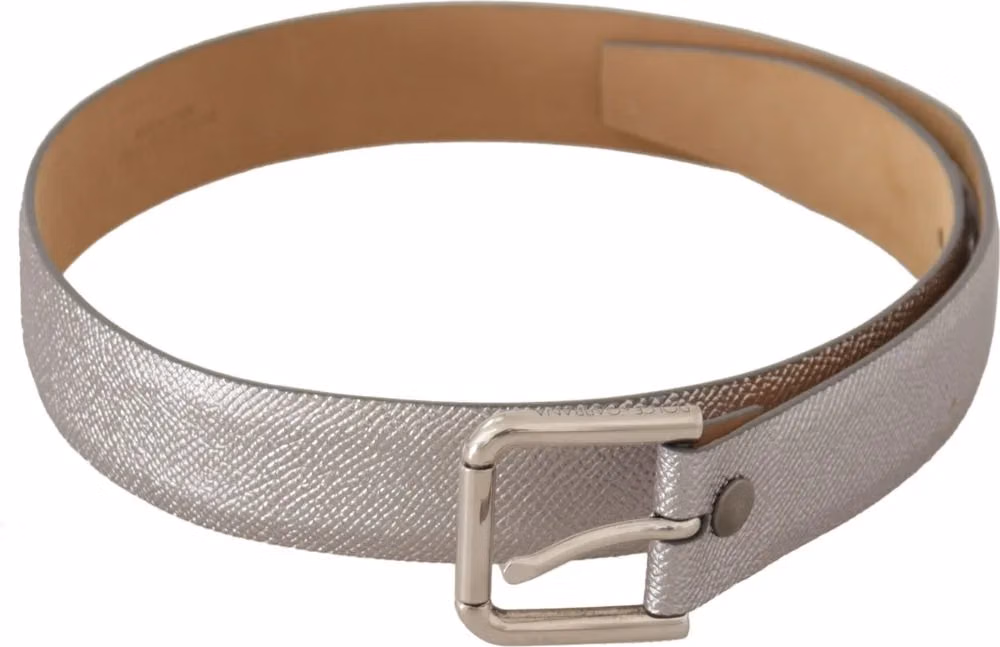 Dolce & Gabbana Metallic Silver Leather Metal Waist Buckle Belt