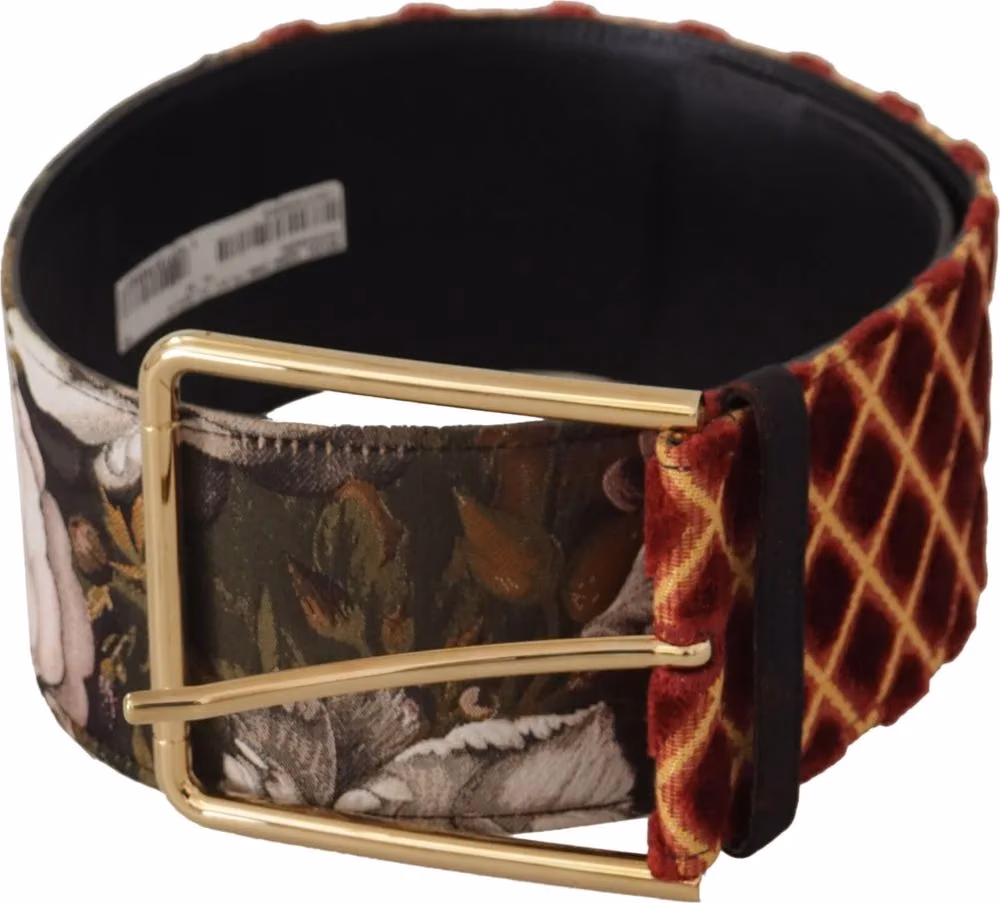 Dolce & Gabbana Multicolor Wide Leather Floral Gold Metal Buckle Belt