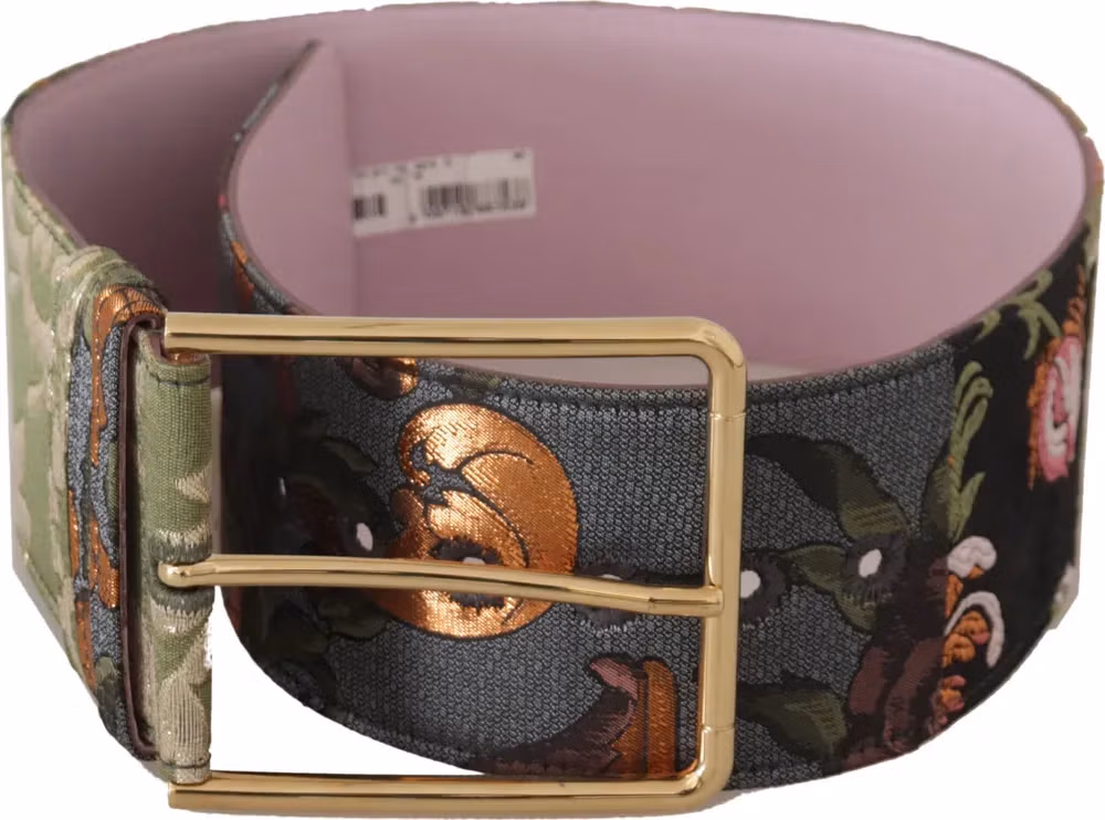 Dolce & Gabbana Multicolor Leather Embroidered Gold Metal Buckle Belt