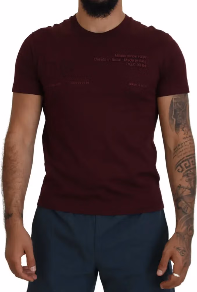 Dolce & Gabbana Maroon Printed Short Sleeves Men T-shirt