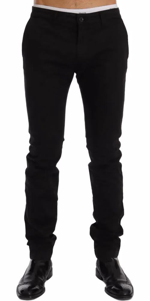 GF Ferre Black Cotton Stretch Chinos Pants