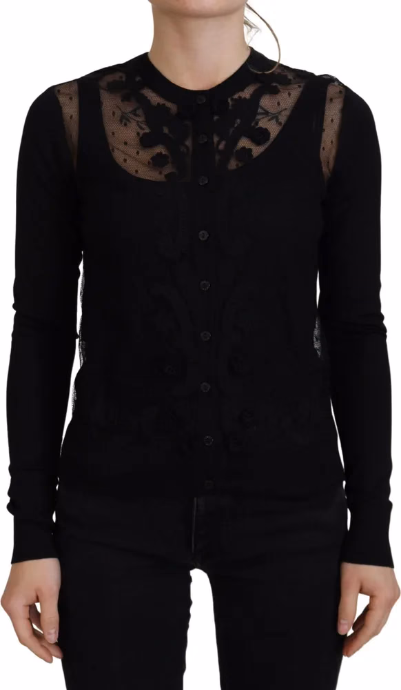 Dolce & Gabbana Black Floral Lace Button Cardigan Sweater