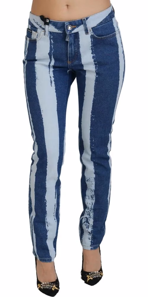 Dolce & Gabbana Cobalt Blue Stripes Skinny Denim Cotton Jeans