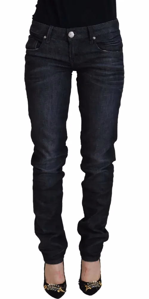 Acht Black Cotton Low Waist Slim Fit Women Casual Denim Jeans