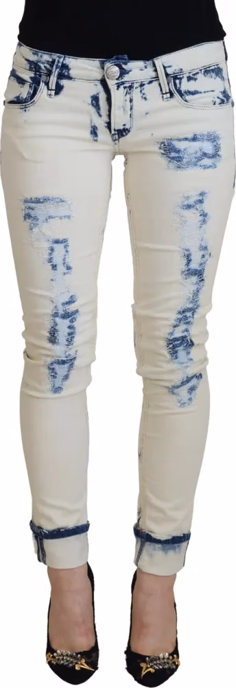 Acht White Blue Cotton Skinny Women Tattered Denim Jeans