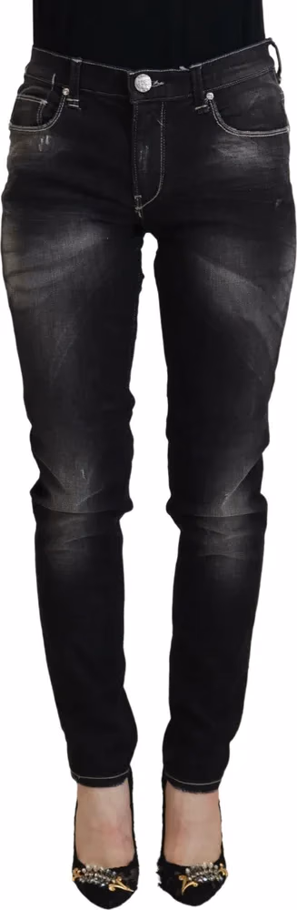 Acht Black Washed Mid Waist Tapered Women Casual Denim Jeans