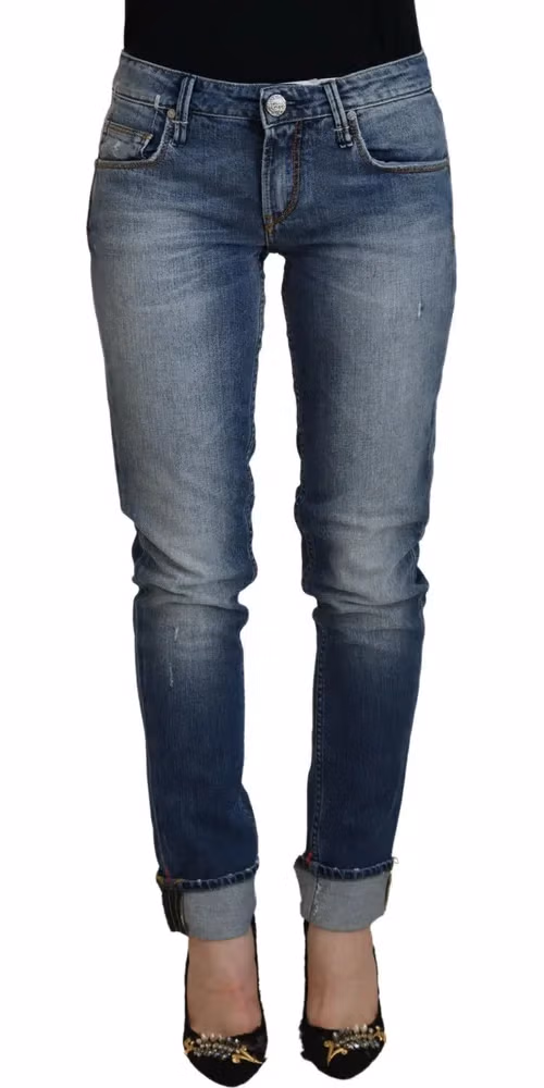 Acht Blue Washed Cotton Low Waist Women Casual Jeans