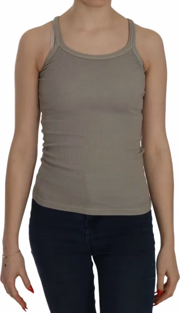 PINK MEMORIES Beige Sleeveless Spaghetti Strap Tank Blouse