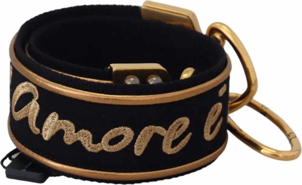 Dolce & Gabbana Black Gold Logo Print Brass Bag Shoulder Strap