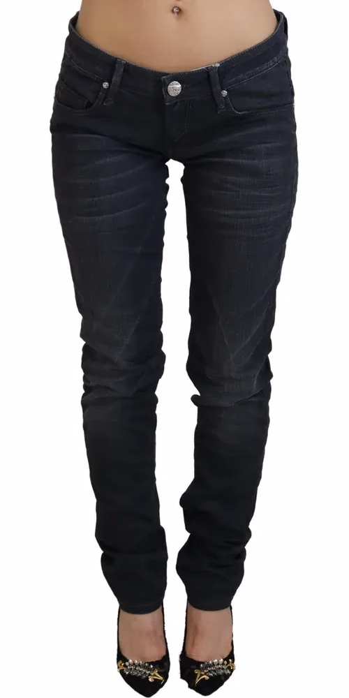 Acht Black Washed Low Waist Slim Fit Cotton Denim Jeans
