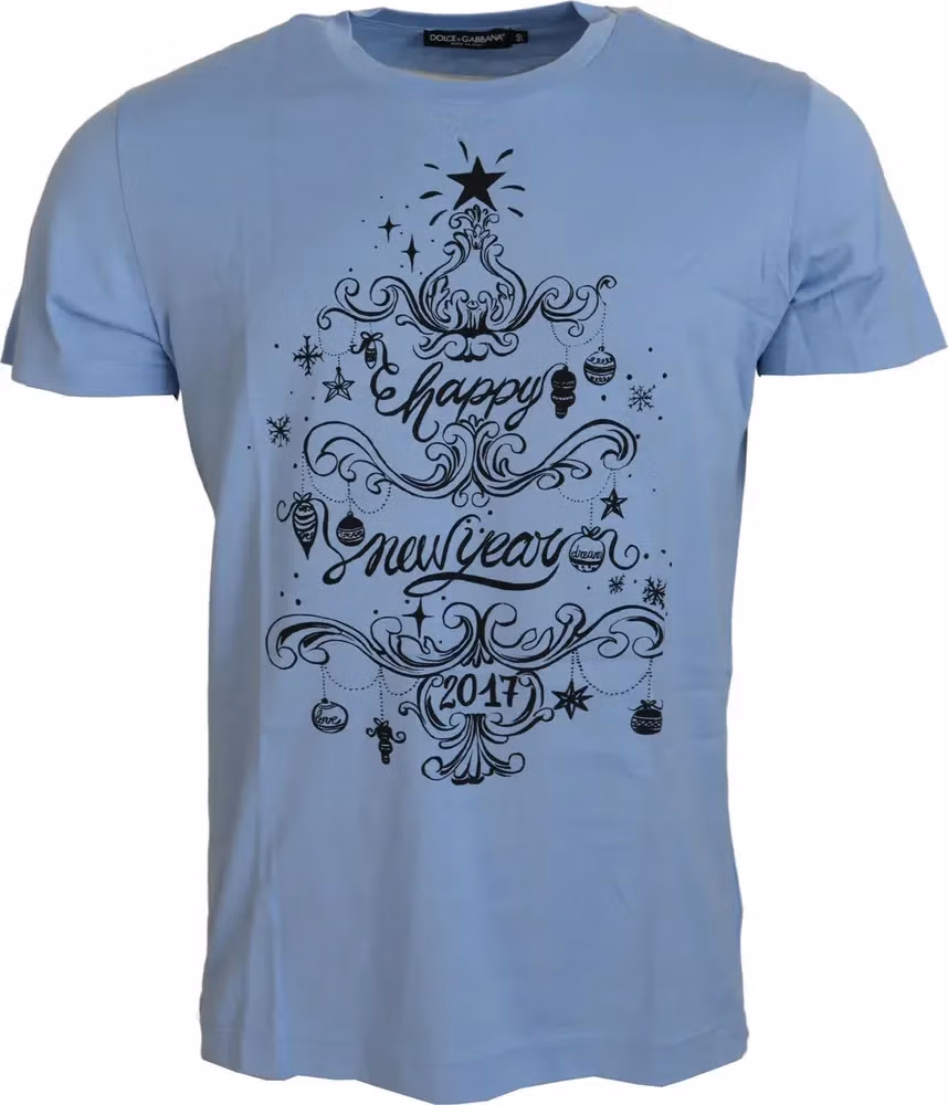 Dolce & Gabbana Light Blue Happy New Year 2017 Cotton T-shirt