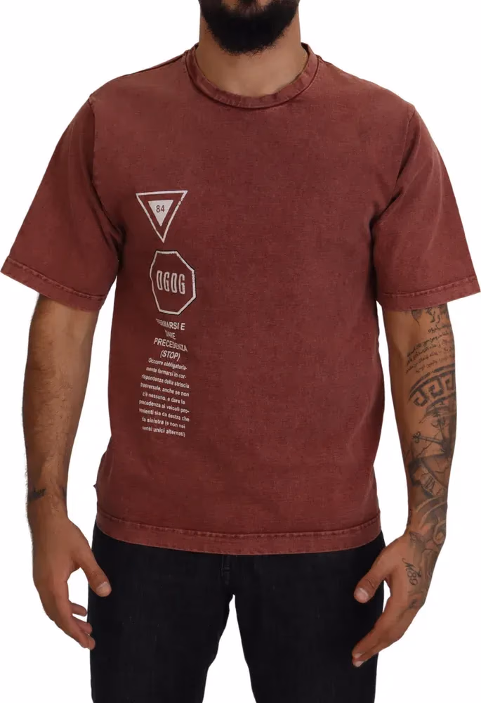 Dolce & Gabbana Maroon Print Round Neck Short Sleeves T-shirt