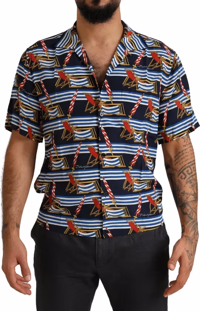 Dolce & Gabbana Multicolor Beach Chair Short Sleeves Shirt
