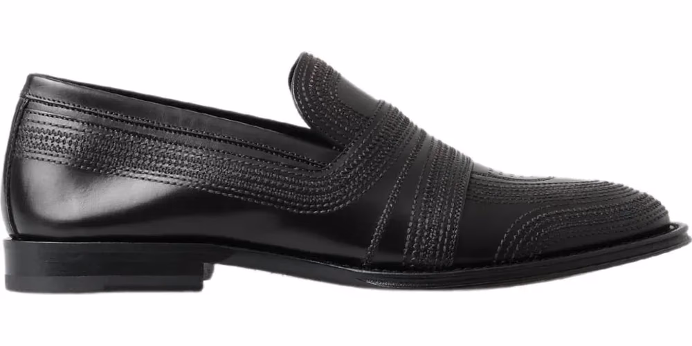 Dolce & Gabbana Black Leather Slipper Loafers Stitched Shoes