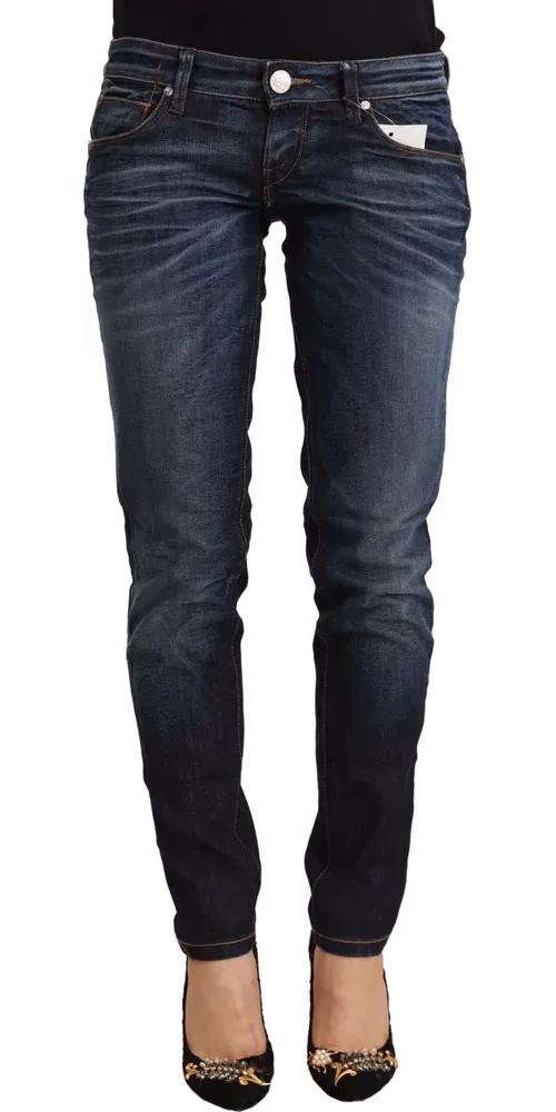 Acht Blue Washed Cotton Low Waist Skinny Denim Jeans