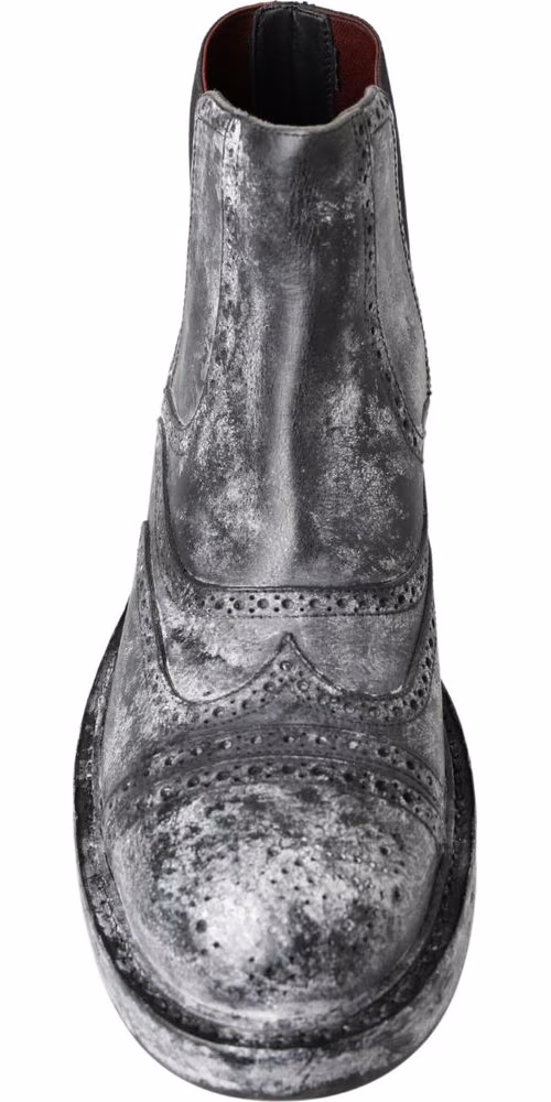 Dolce & Gabbana Black Gray Leather Ankle Boots