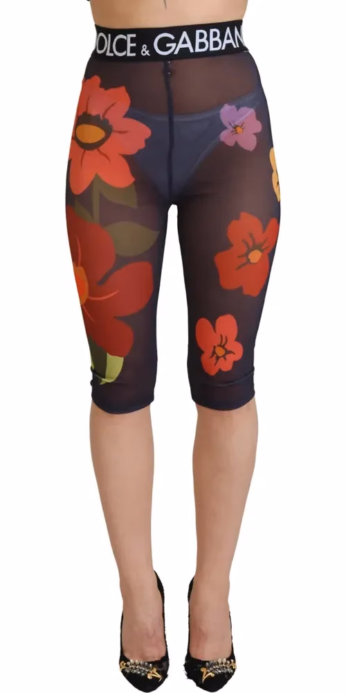 Dolce & Gabbana Black Floral Leggings Stretch Waist Pants