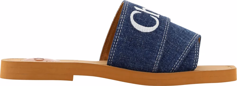 Chloé Denim Blue Cotton Slides Woody Sandals