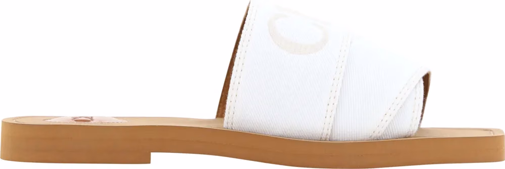 Chloé White Cotton Slides Woody Sandals