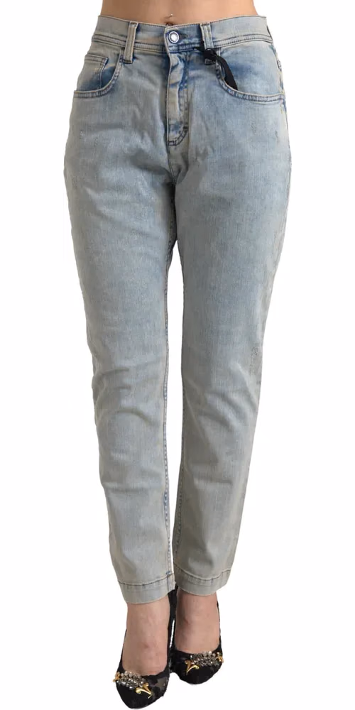 Dolce & Gabbana Blue Washed Cotton Mid Waist Skinny Jeans