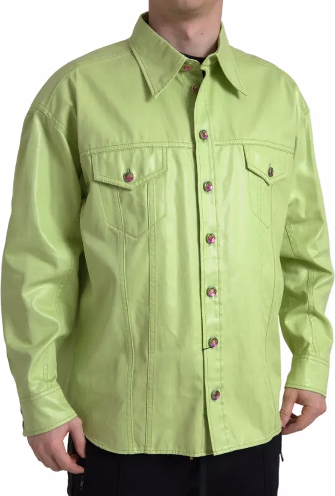 Dolce & Gabbana Green Cotton Collared Button Down Shirt