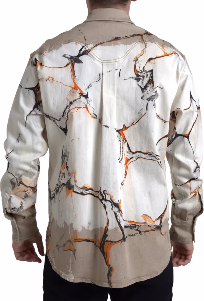 Dolce & Gabbana Multicolor Cotton Collared Denim Shirt