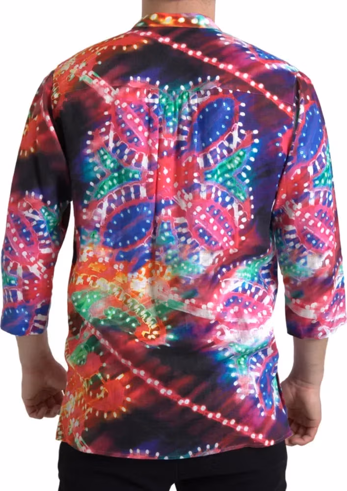 Dolce & Gabbana Multicolor Luminarie Print Linen Shirt